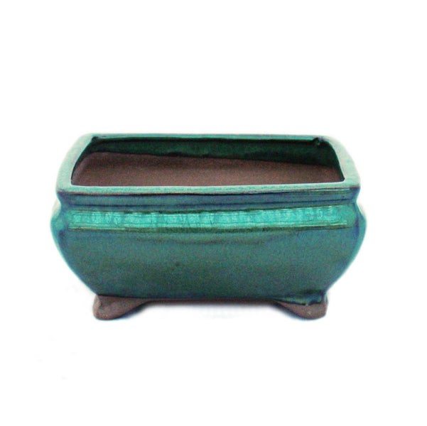 Bonsai-Schale mit Unterteller Gr. 2 - Grün - eckig - Modell G81 - L 14,5cm - B 11,3cm - H 6,6cm