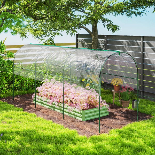 Tomatenpflanzen an Stützstäben im Garten mit Detailansicht zum Einsetzen der spitzen Enden 10 bis 20 Zentimeter tief in die Erde.
