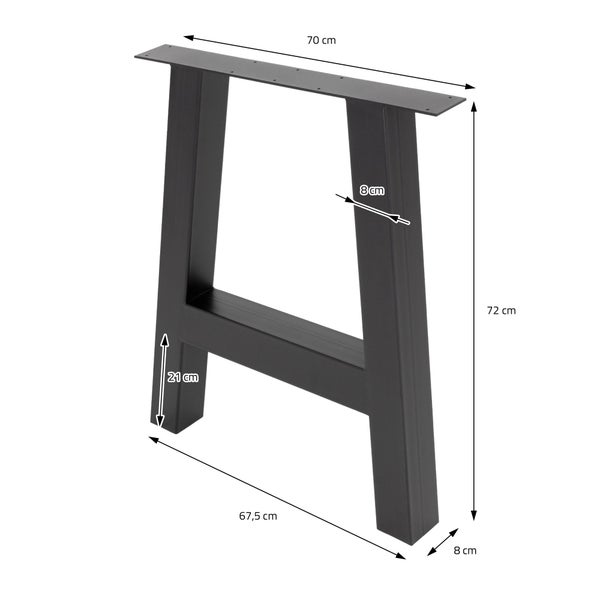 ML-Design 2er Set Tischbeine A-Form 70x72cm Anthrazit, Profil 8x8cm, pulverbeschichteter Stahl, Industriedesign, Metall Tischkufen Tischgestell Tischuntergestell Möbelfüße, für Esstisch Schreibtisch