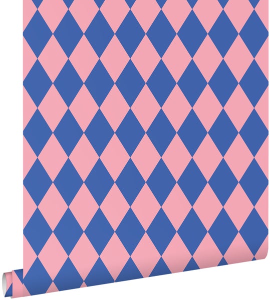 ESTAhome Tapete Karomuster Blau und Rosa - 50 x 900 cm - 131601