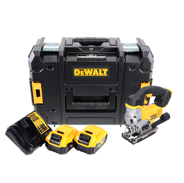 DeWalt Akku-Stichsäge 18 Volt Set inklusive zwei Akkus, einem Ladegerät und einer TSTAK Werkzeugbox.