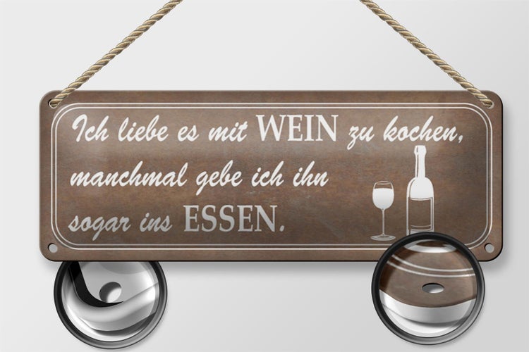 Blechschild Spruch 27x10cm ich liebe es mit Wein zu kochen Dekoration