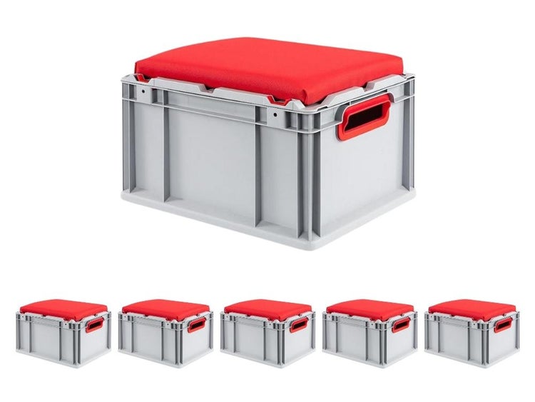 PROREGAL SparSet 6 x Eurobox NextGen Seat Box Rot HxBxT 26,5 x 30 x 40 cm 20 Liter Griffe Offen Eurobehälter Sitzbox Transportbox