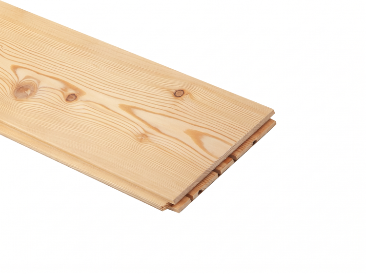 Profilholz aus Massivholz mit Nut und Feder, natürliche Maserung mit Ästen.