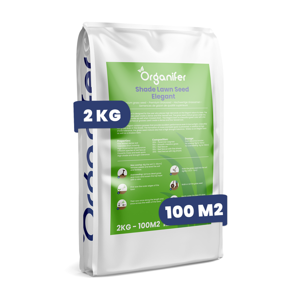 Organifer Schattenrasen Elegant 2 Kilogramm für 100 Quadratmeter, hochwertige Grassamen für einen dichten und feinen Rasen im Schatten.