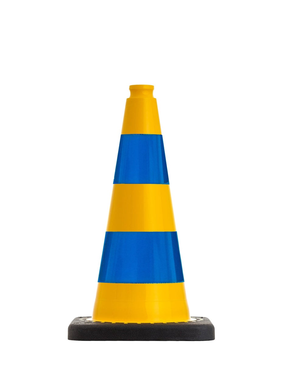 UvV FLEX gelbe Leitkegel 50 cm standsicher mit ca. 2,1 kg helle schöne Farben / RA1 Reflexfolie blau