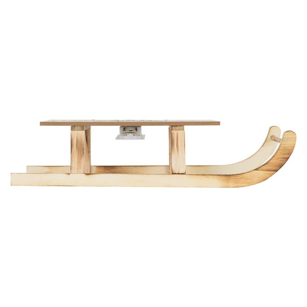 ECD Germany LED Deko Schlitten aus Holz mit warmweißen LEDs, 42 x 16 cm, Natur-Braun, batterriebetrieben, Beleuchteter Dekoschlitten mit Timer, Weihnachtsdeko Weihnachten Dekoration Deko Holzschlitten
