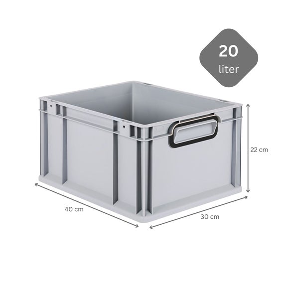PROREGAL SuperSparSet 8x Eurobox NextGen Color mit Auflagedeckel und Schiebeschnappverschlüsse, HxBxT 22x30x40cm, 20 Liter, Grau, Griffe schwarz geschlossen, Eurobehälter, Transportbox, Transportbehälter, Stapelbehälter