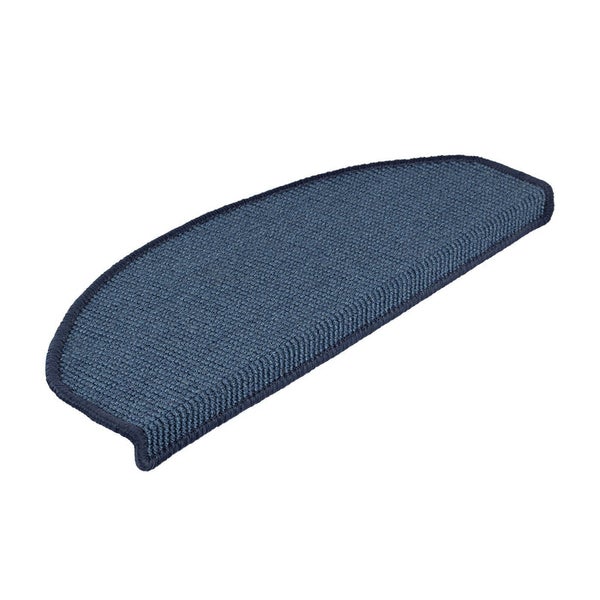 FLOORDIREKT Premium Sisal-Stufenmatte - Umkettelt & Selbstklebend - Halbrund - Blau - 23,5 x 65 cm
