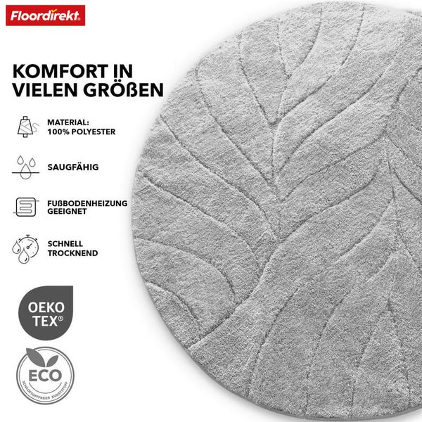 Grauer Badteppich mit Blattmuster aus Polyester