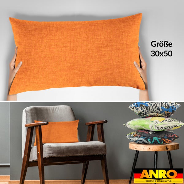 Kissenhülle Orange 30x50cm mit Füllung Leinenoptik