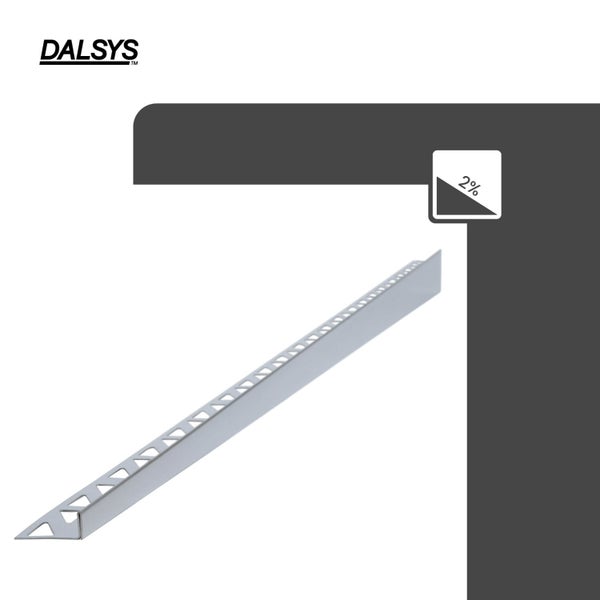 Dalsys Logo. Fliesenschiene aus Metall mit 2 Prozent Gefälle.