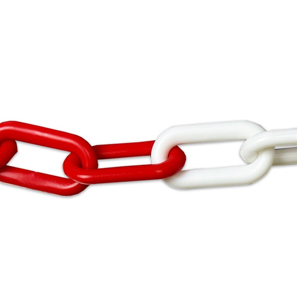 Absperrkette 50 Meter Gliederkette Kunststoff 8mm Stark + 5 Notglieder Farbe: / weiss-rot