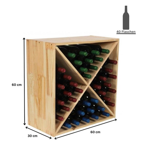 PROREGAL Modulares Weinregal Vincellar Mod HxBxT 60 x 60 x 30 cm Kreuz Modul Für 40 Flaschen Massives Kiefernholz Natur