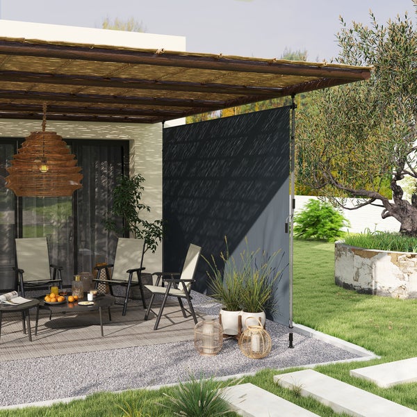 Outsunny Klemmmarkise mit Handkurbel höhenverstellbar Gelenkarmmarkise Markise ohne Bohren Sonnenschutz UV-beständig, inkl. Wandhalterung Sonnenmarkise 350 cm breit für Terrasse Balkon, Dunkelgrau
