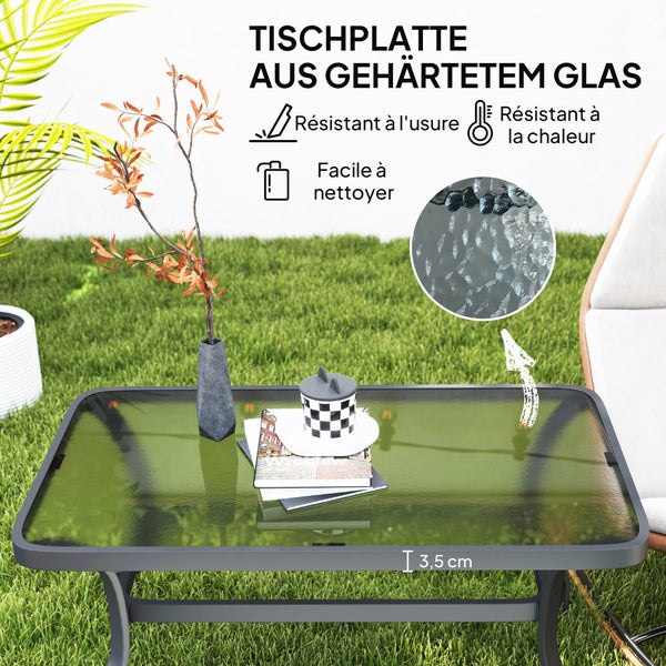 Outsunny Beistelltisch Hartglas Kaffeetisch Couchtisch mit Wellendesign, Abgerundete Ecke Balkontisch Gartentisch Sofatisch Teetisch Gartenmöbel für Wohnzimmer Garten Terrasse Balkon, 95x55 cm Schwarz