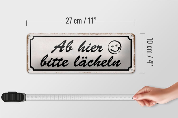 Blechschild Spruch 27x10cm ab hier bitte lächeln Dekoration