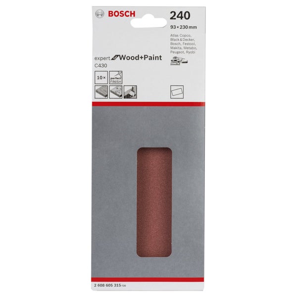 Bosch Expert Schleifpapier für Holz und Farbe, Körnung 240, Größe 93 x 230 Millimeter