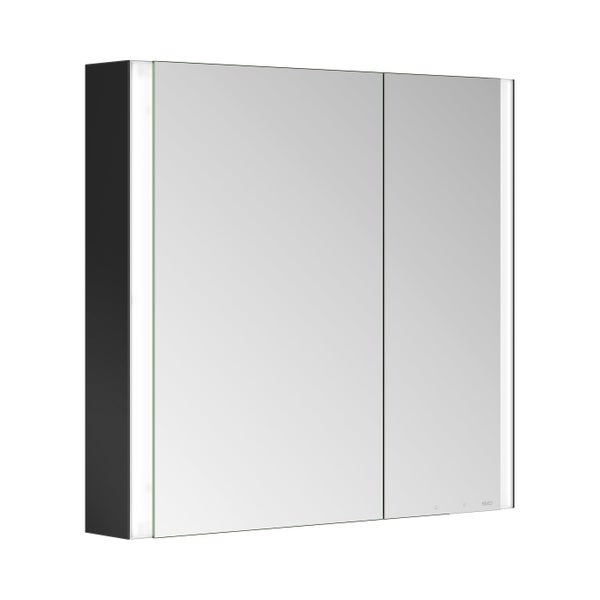 KEUCO Royal Mia Aufputz-LED-Spiegelschrank 80cm, 2 Türen, Spiegelheizung, asymmetrisch, Seiten schwarz