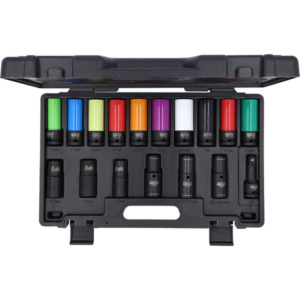 Steckschlüsselsatz mit verschiedenen Größen in schwarzem Koffer