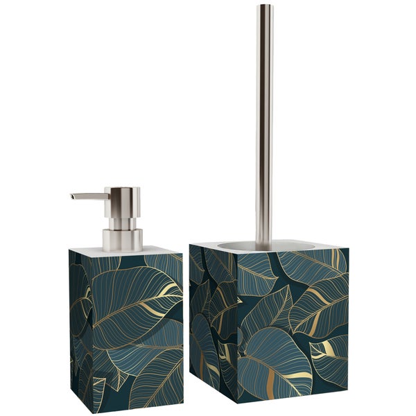Badezimmer Set Seifenspender + WC-Bürste Monstera