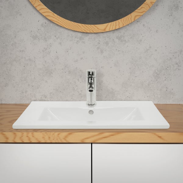 ECD Germany Waschbecken Waschtisch 610 x 465 x 175 mm Keramik Weiß Einbaubecken Einbauwaschbecken Waschschale Handwaschbecken Einbauwaschtisch Aufsatzwaschbecken Spülbecken Wasserfall Waschschüssel