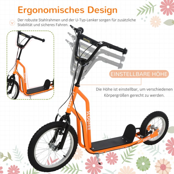 HOMCOM Kinderroller, 135L x 58B x 88-94H cm, Stahl, Aluminium, Gummi, Orange