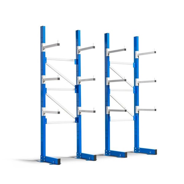 PROREGAL Kragarmregal Maximus Pro Doppelseitig Heay-Duty HxBxT 240 x 100 x 40 cm 4 Ebenen inkl. Fußebene Armlast 275 kg Lichtblau-Lichtgrau