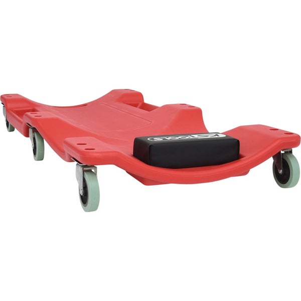 Werkstattliege aus Kunststoff mit Rollen und Kopfpolster