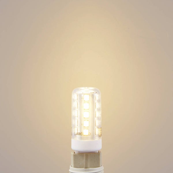 Leuchtendes LED-Leuchtmittel in Stiftsockelform mit sichtbaren LED-Chips und klarem Gehäuse.