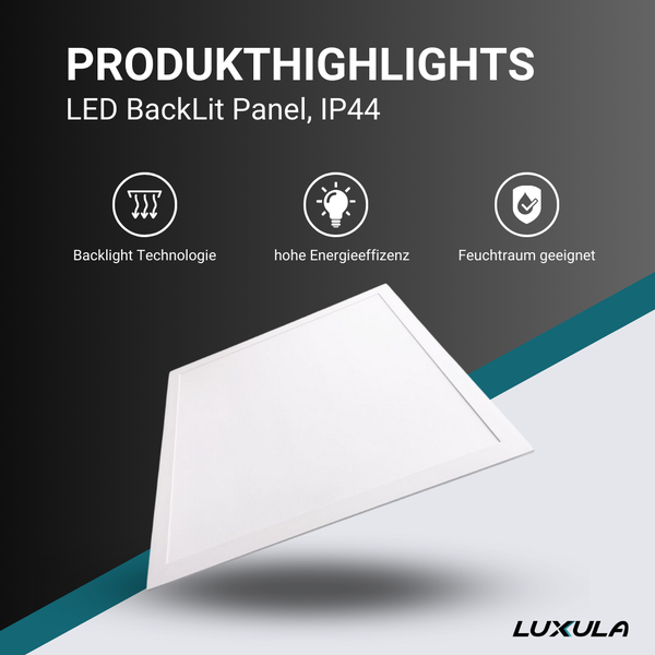 LED Backlit Panel mit hoher Energieeffizienz und IP44 Schutz für Feuchträume von Luxula.