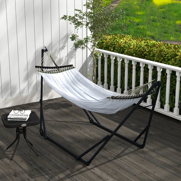 Outsunny Hängemattengestell, Hängestuhlgestell, Hängemattenständer mit Hängematte, Tragetasche, bis 120 kg Belastbar, Stahl, 263 x 89 x 100 cm, Schwarz