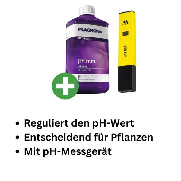 Plagron pH-Minus 500 ml mit digitalem pH-Messgerät – Mineralischer pH-Regulator für optimales Wachstum, stärkere Wurzeln & bessere Nährstoffaufnahme in Garten, Indoor & Hydroponik