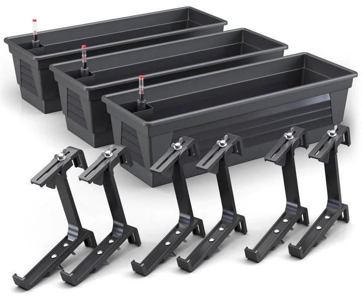 Plastard Blumenkasten 3er Set 100 cm lang mit Hydroeinsatz Wasserstandsanzeiger und Balkonhalterung Pflanzkasten Farbe Anthrazit