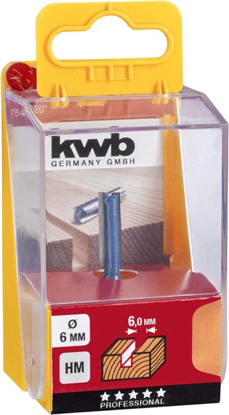 kwb HM Nut-Fräser Professional (für Holz, Ø 6mm, Arbeitslänge 20mm, Schaft 8mm, passend zu Allen üblichen Hand-Oberfräsen), blau/grau