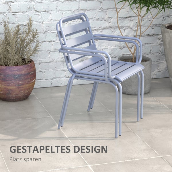 Outsunny 3tlg. Gartenmöbel-Set, mit 1 Couchtisch, 2 Stapelbaren Stühlen, für Balkon, Terrasse, 51L x 58B x 78H cm, Stahl, Hellgrau