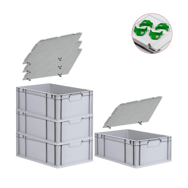 PROREGAL Spar Set 4x Eurobox Nextgen Economy Mit Auflagedeckel & 4x Schiebeschnappverschlüsse Grün Griffe Geschlossen HxBxT 22 x 40 x 60 cm 44 Liter