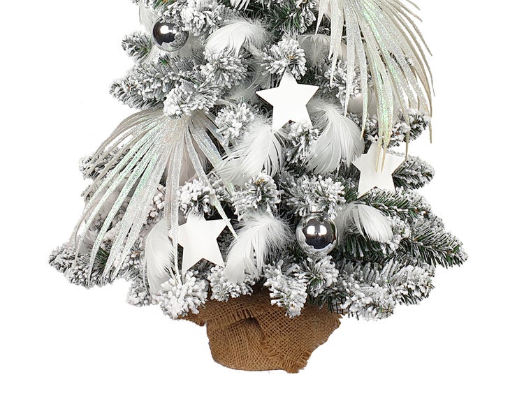 Geschmückter künstlicher Weihnachtsbaum POLARWEISS 60 cm mit LED-BELEUCHTUNG IM TOPF