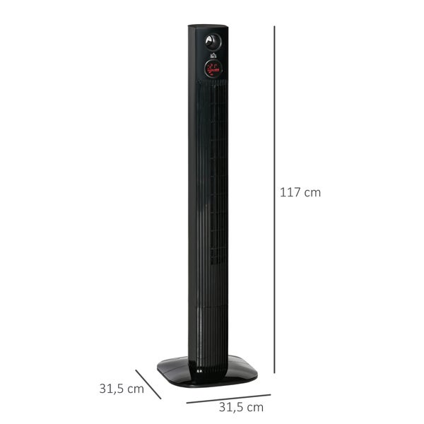 HOMCOM Turmventilator Säulenventilator mit Fernbedienung Standventilator Aroma-Diffusor Timer-Funktion 3 Belüftungsstufen 45W 70° Oszillation Schwarz 31,5 x 31,5 x 117 cm