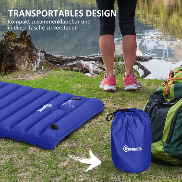 Outsunny Camping Isomatte, Luftmatratze mit Fußpumpe, wasserabweisend Luftbett mit Tragetasche, Schlafmatte für Garten, bis 120 kg belastbar, Blau