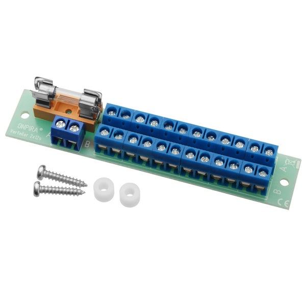 ONPIRA Stromverteiler 2x12 Anschlüsse mit Sicherungshalter inklusive Schrauben und Distanzstücken