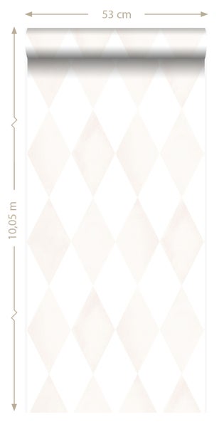 Tapetenrolle mit Rautenmuster und den Maßen 53 cm x 10,05 m.