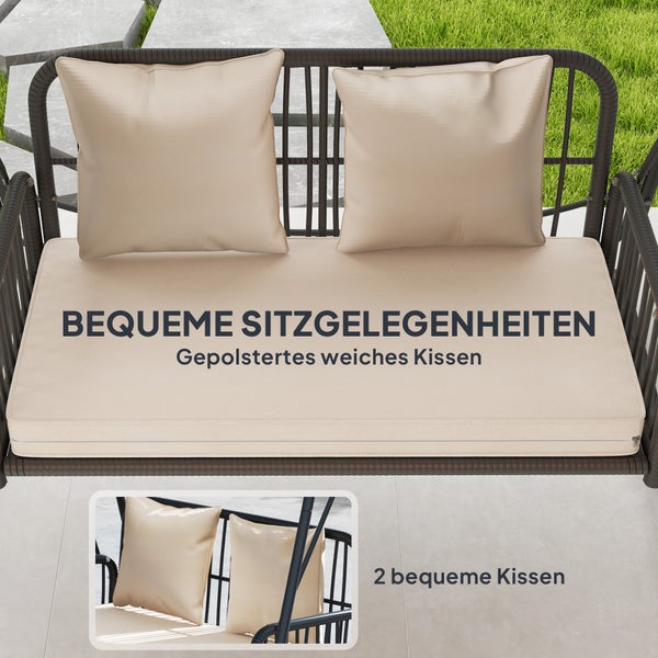 Outsunny Hollywoodschaukel Rattan 2-Sitzer Gartenschaukel mit verstellbar Sonnendach Kissen Hängebank bis 240 kg belastbar Hängeschaukel Schaukelbank für Garten Balkon 149 x 121 x 180 cm Khaki
