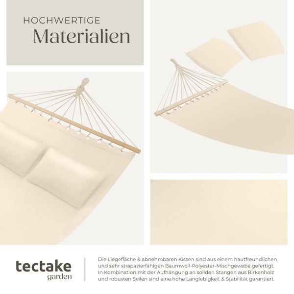 Hängematte tectake Eden 230 x 145 cm mit Spreitzstäben, für 2 Personen beige
