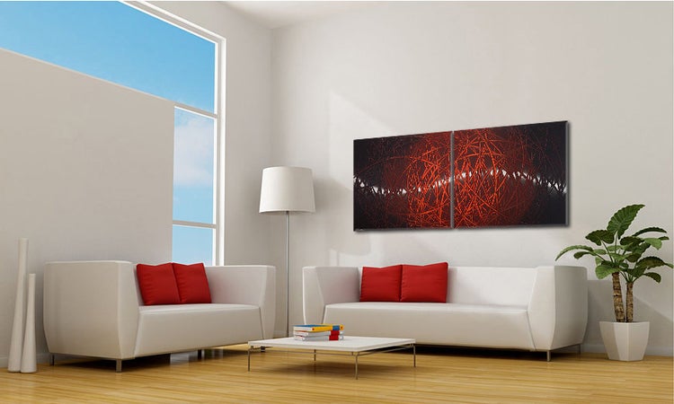 Das Wohnzimmerbild -Red Push 2.0- 200x80x2 cm handgemaltes Unikat