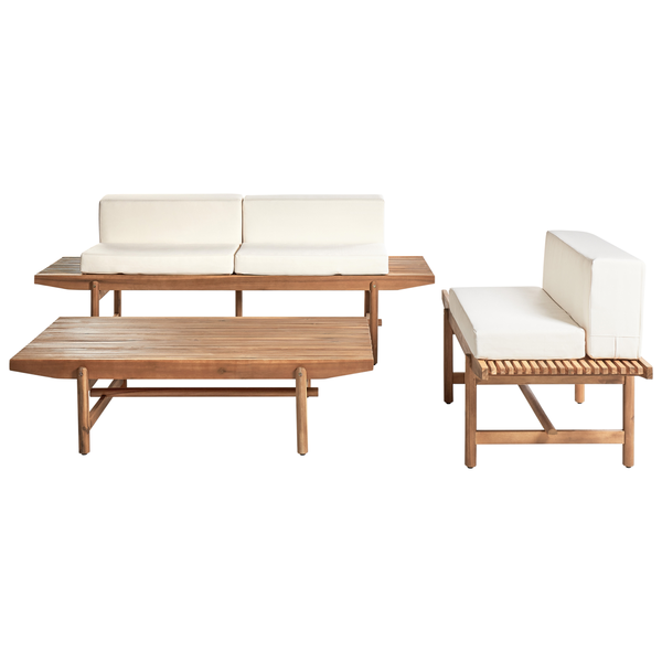 Lounge Set mit Tisch 3-Sitzer GIAVENO Akazienholz Cremeweiß