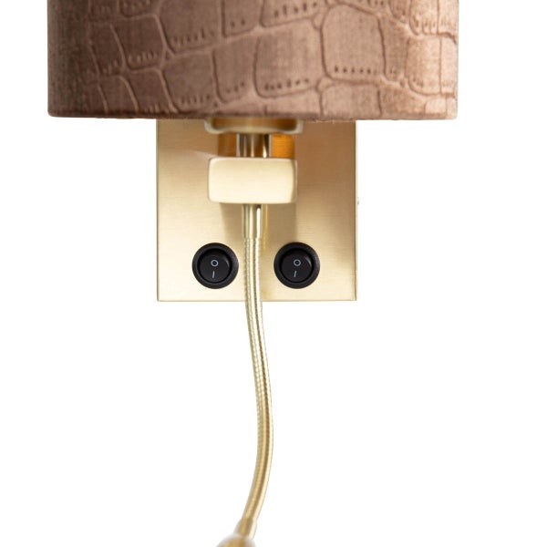 Wandleuchte Bronze mit Samt-Schirm Krokodil-Design 18cm - Brescia