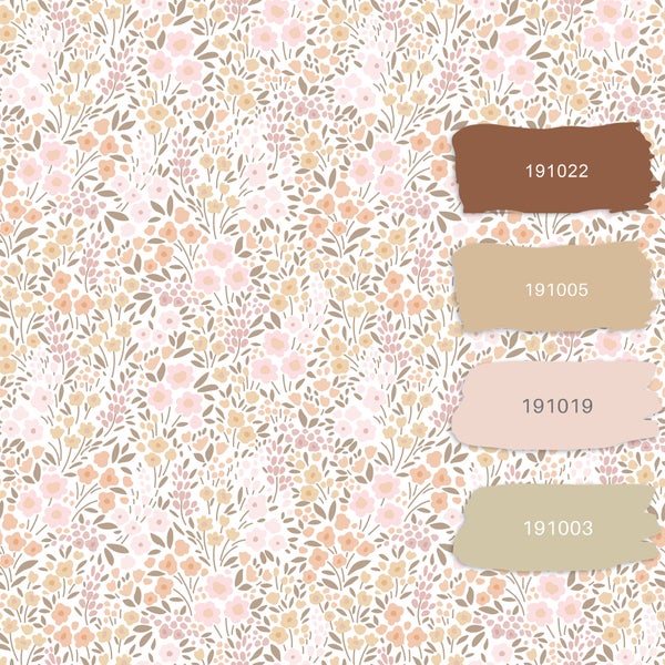 Blümchentapete mit Farbfeldern und Farbnummern