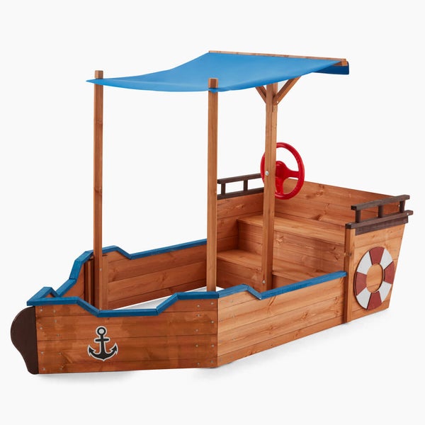 Home Deluxe - Sandkasten MATSCHEKISTE - Segelschiff inkl. Bodenplane und Dach - Maße: 160 x 78 x 103 cm - inkl. Montagematerial I Holzsandkasten Piratenboot Sandbox