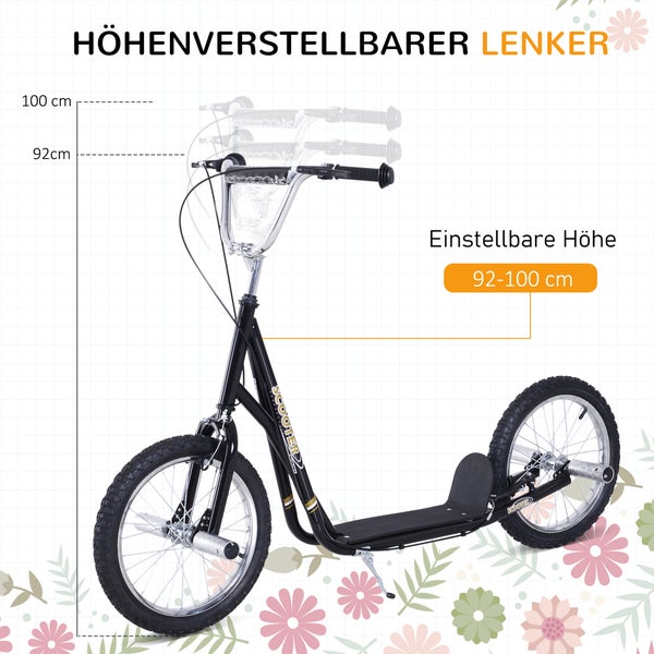 HOMCOM Kinderroller, L143 x B58 x H92-100 cm, Stahl, Gummi, Schwarz